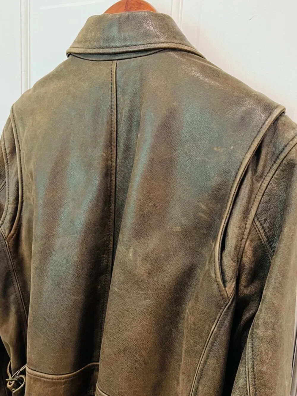 VINTAGE Eddie Bauer Distressed Heavy Leather Jacket Coat Mens TXL